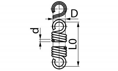 Standard tension springs according to DIN 2098/1, material 1.4310 stainless steel